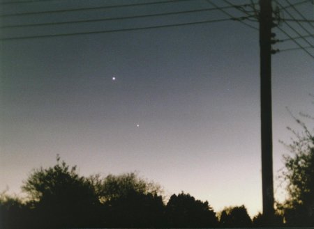 Mercury, Venus, and Jupiter, 27 February 1999 (photo)